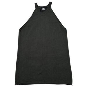 Alpha Studio Knit Tank Top High Neck Halter Wool Cashmere Forest Green IT 42
